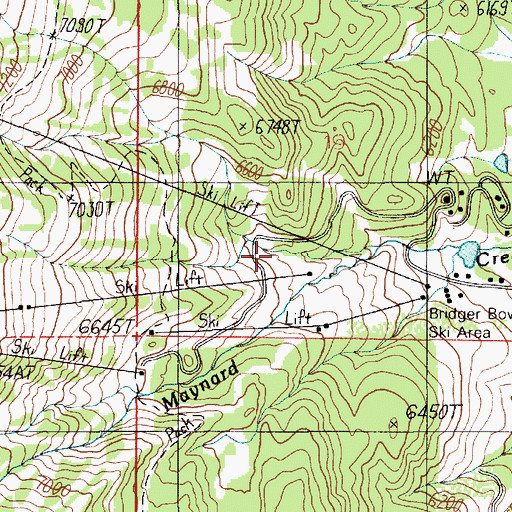 Topographic Map of Bridger Bowl, MT