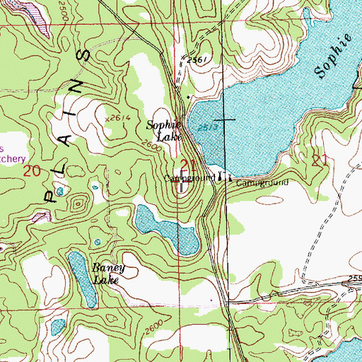 Topographic Map of Sophie lake Recreation Site, MT