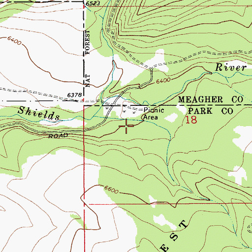 Topographic Map of Shields River Recreation Site, MT