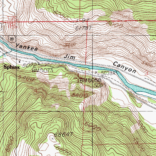 Topographic Map of Yankee Jim Canyon Point of Interest, MT