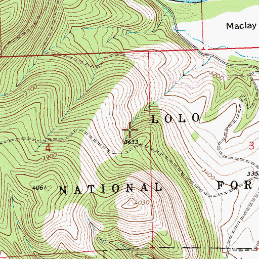 Topographic Map of Blue Mountain Recreation Area, MT