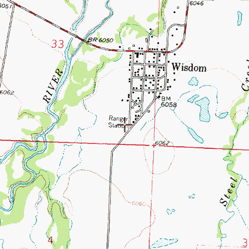 Topographic Map of Wisdom Ranger Station, MT
