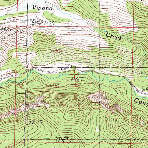 Topographic Map of Canyon Creek Point of Interest, MT