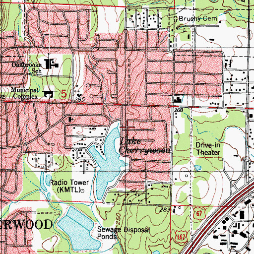 Topographic Map of Lake Cherrywood Dam, AR