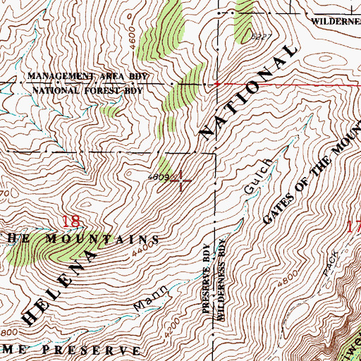 Topographic Map of Mann Gulch Fire Smokejumper Meemorials, MT