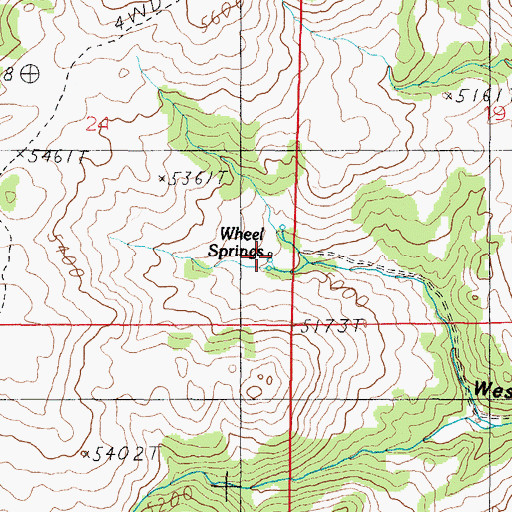 Topographic Map of Wheel Springs, MT