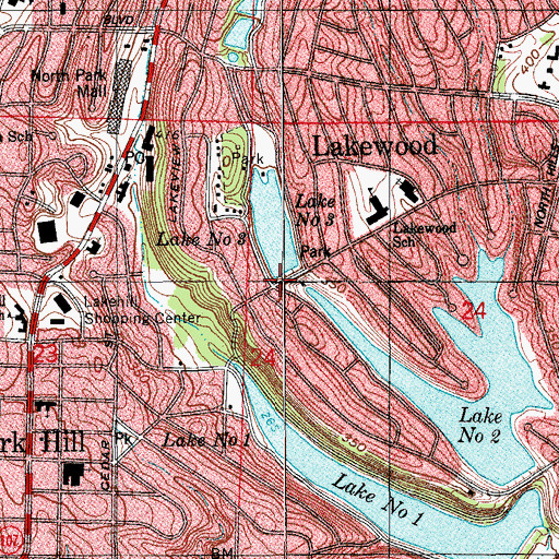 Topographic Map of Lakewood Lake Number Three Dam, AR