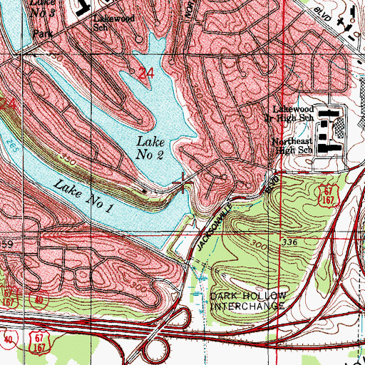 Topographic Map of Lakewood Lake Number Two Dam, AR