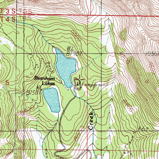 Topographic Map of Branham Lakes Recreation Site, MT