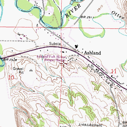 Topographic Map of Ashland Fort Howes Ranger Station, MT