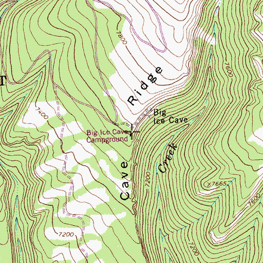 Topographic Map of Big Ice Cave Campground, MT