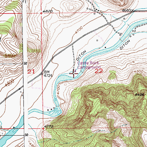 Topographic Map of Castle Rock Campground, MT