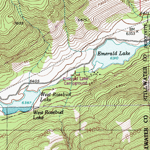 Topographic Map of Emerald Lake Campground, MT