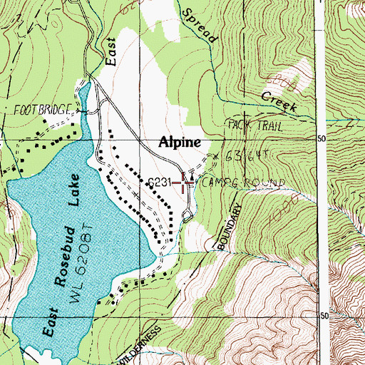 Topographic Map of East Rosebud Campground, MT