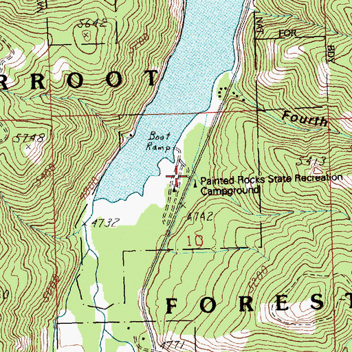 Topographic Map of Painted Rocks State Recreation Area, MT