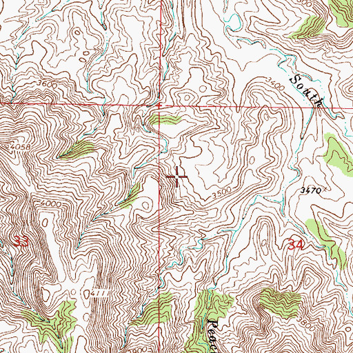 Topographic Map of Tongue River Breaks Hiking and Riding Area, MT
