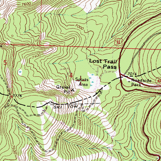 Topographic Map of Lost Trail Sports Area, MT