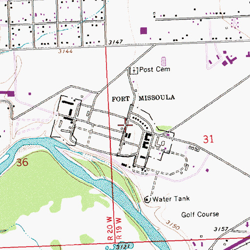 Topographic Map of Fort Missoula (historical), MT