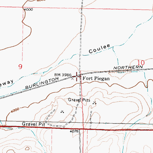 Topographic Map of Fort Piegan, MT