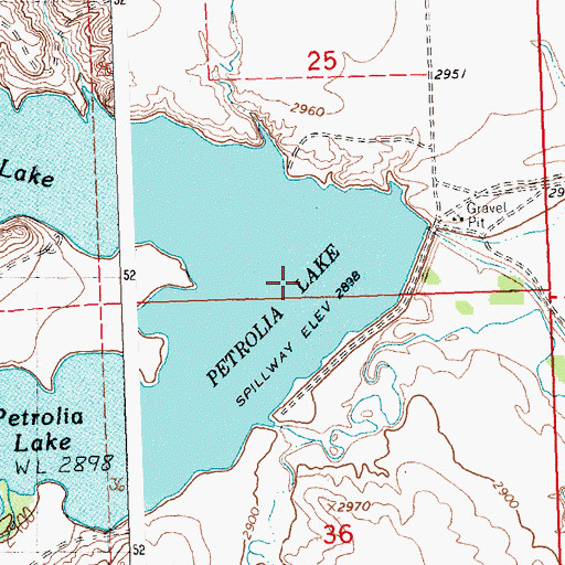 Topographic Map of Petrolia Dam, MT