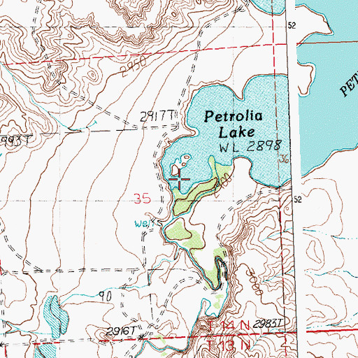 Topographic Map of Petrolia Lake, MT