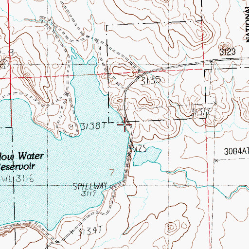 Topographic Map of Yellow Water Main Dam, MT