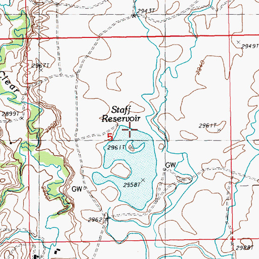 Topographic Map of Staff Number 1 Dam, MT
