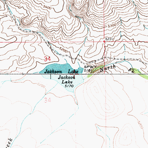 Topographic Map of Jackson Lake Dam, MT