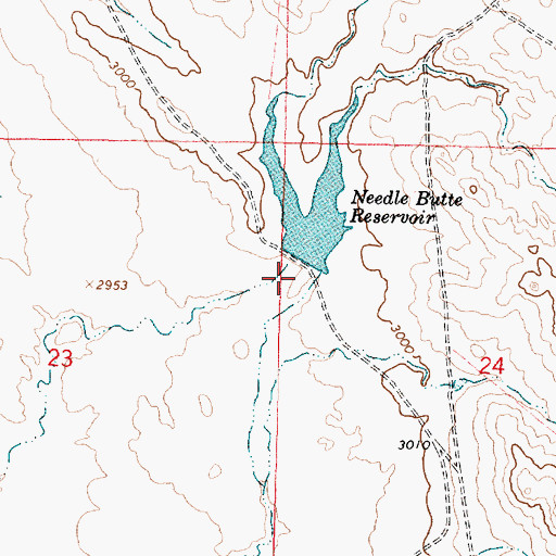 Topographic Map of Needle Butte Reservoir Dam, MT