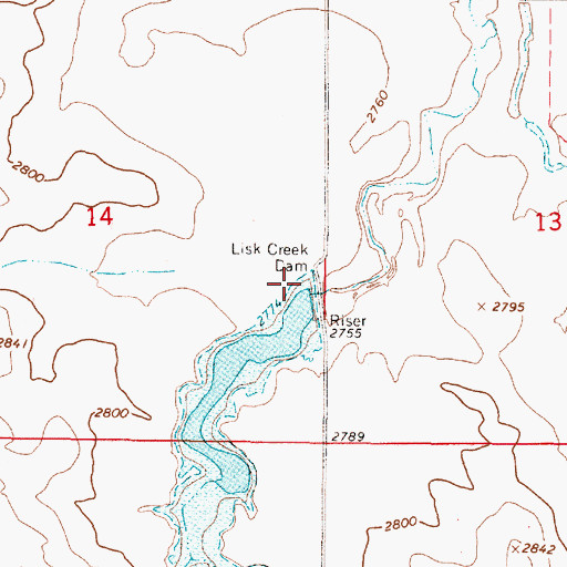 Topographic Map of Lisk Creek Dam, MT