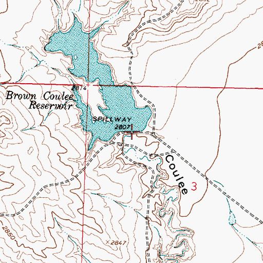 Topographic Map of Brown Coulee Dam, MT