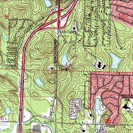 Topographic Map of Aldersgate Lake Dam, AR