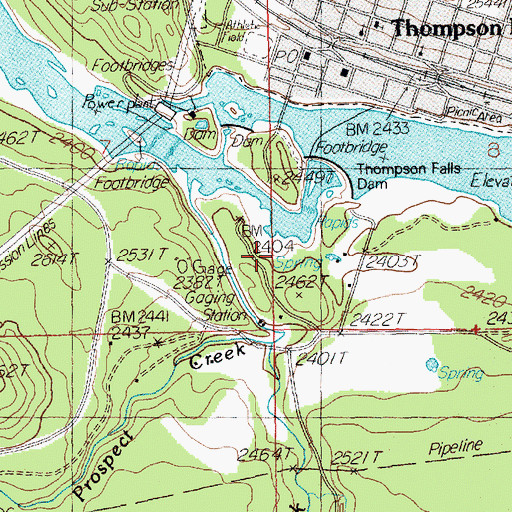 Topographic Map of Thompson Falls Dam, MT