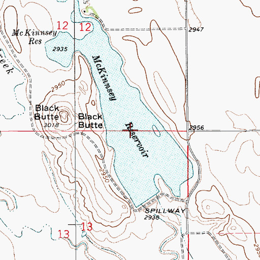 Topographic Map of McKinnsey Reservoir Dam, MT