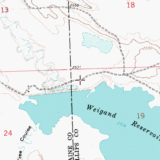 Topographic Map of Weigand Reservoir, MT