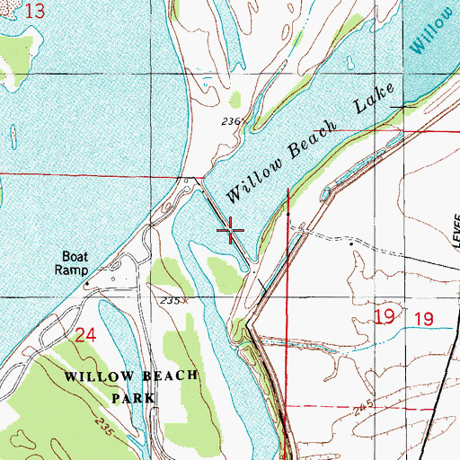 Topographic Map of Willow Beach Lake Dam, AR