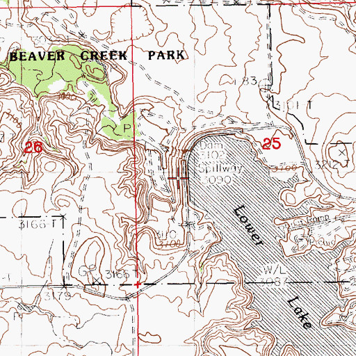 Topographic Map of Beaver Creek Reservoir Dam, MT