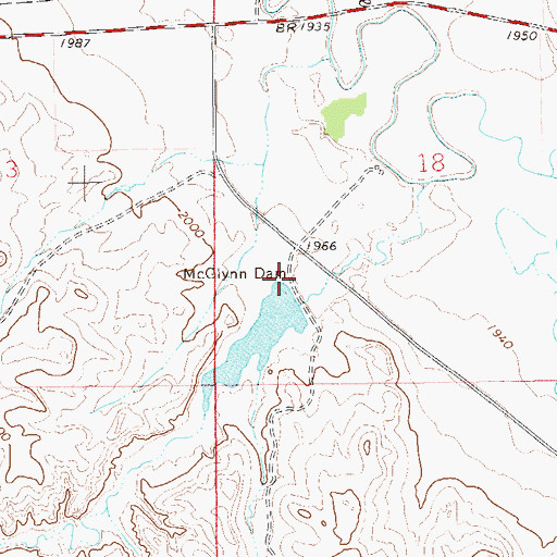 Topographic Map of McGlynn Reservoir Dam, MT