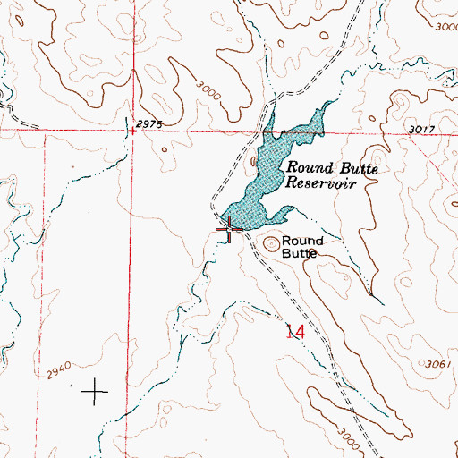 Topographic Map of Round Butte Reservoir Dam, MT