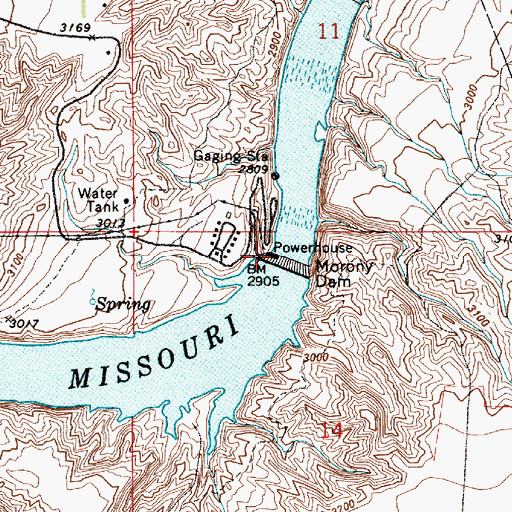 Topographic Map of Morony Reservoir, MT
