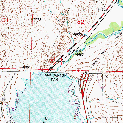 Topographic Map of Clark Canyon Dam, MT