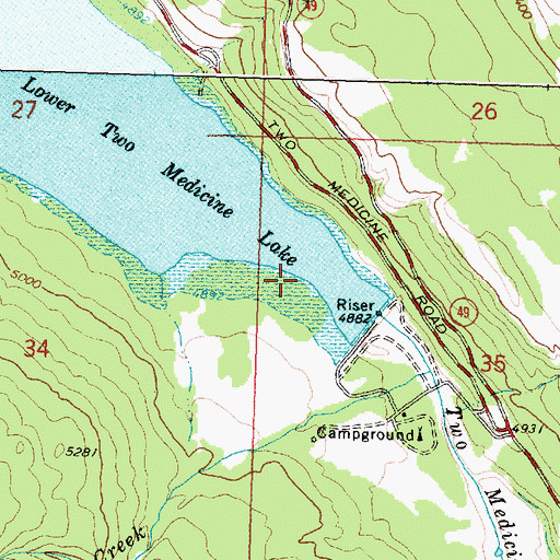 Topographic Map of Lower Two Medicine Dam, MT