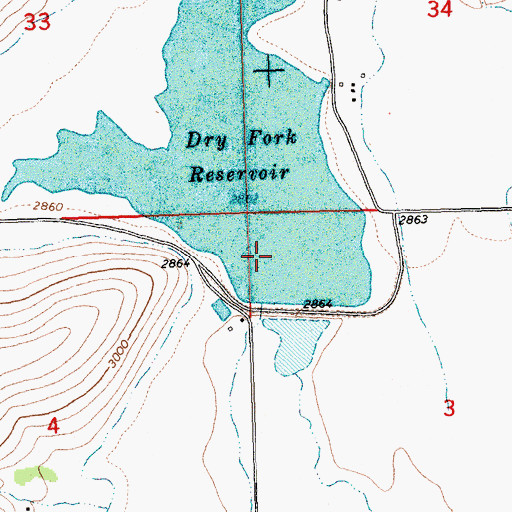 Topographic Map of Dry Fork Dam, MT