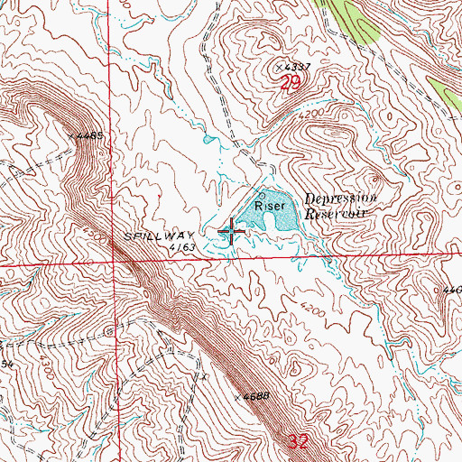 Topographic Map of Depression Detention Dam, MT