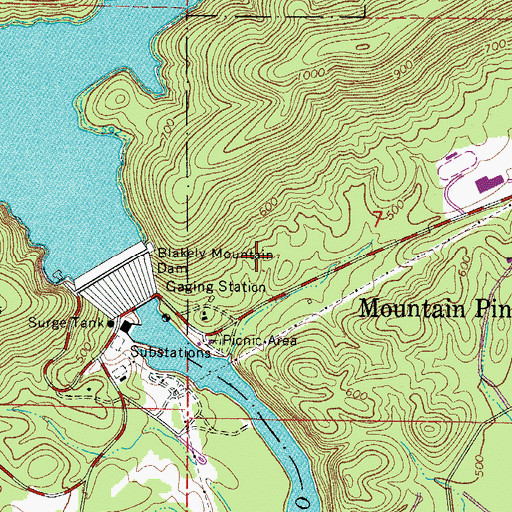 Topographic Map of Blakely Mountain Dam, AR