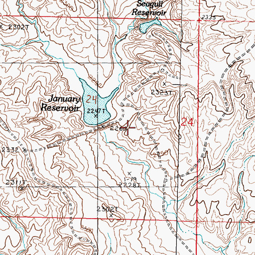 Topographic Map of January Dam, MT