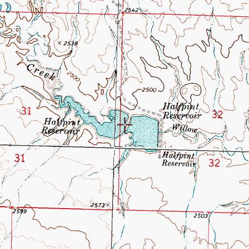 Topographic Map of Halfpint Reservoir Dam, MT