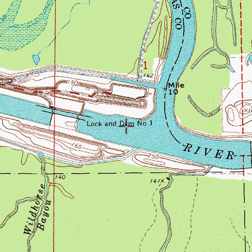 Topographic Map of Norrell Lock and Dam, AR
