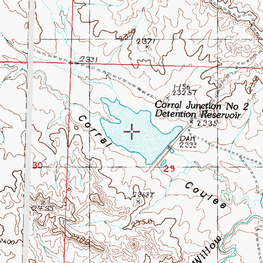 Topographic Map of Corral Junction Number Two Detention Reservoir, MT