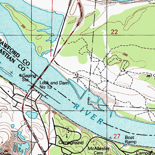 Topographic Map of Pool 13, AR